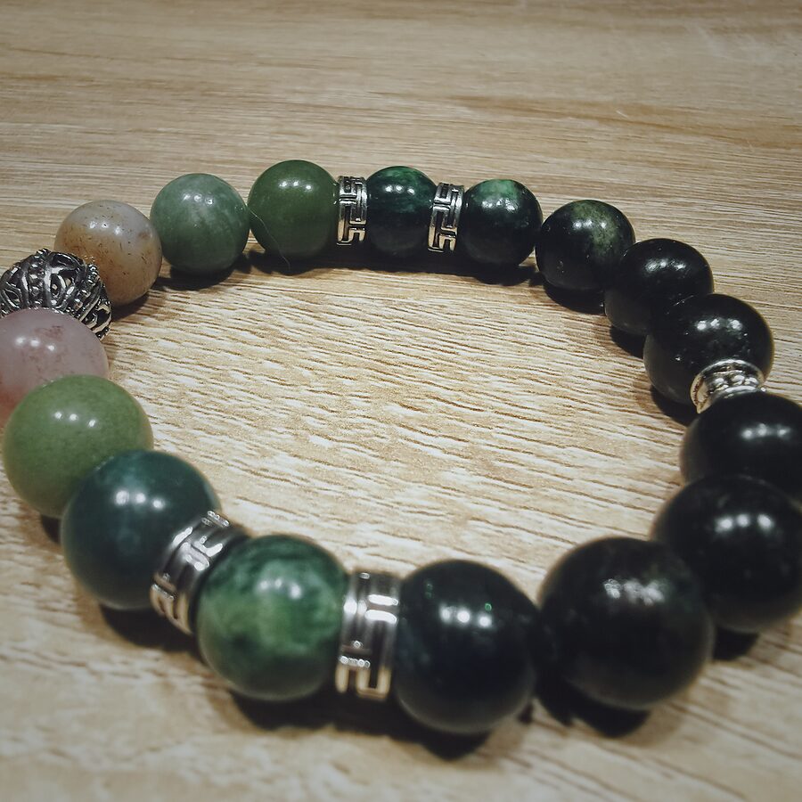 Bracelet — Agate mousse & rhodonite, fait main