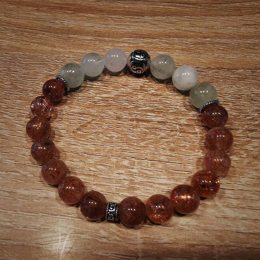Bracelet — Pierre de soleil & quartz clair, fait main